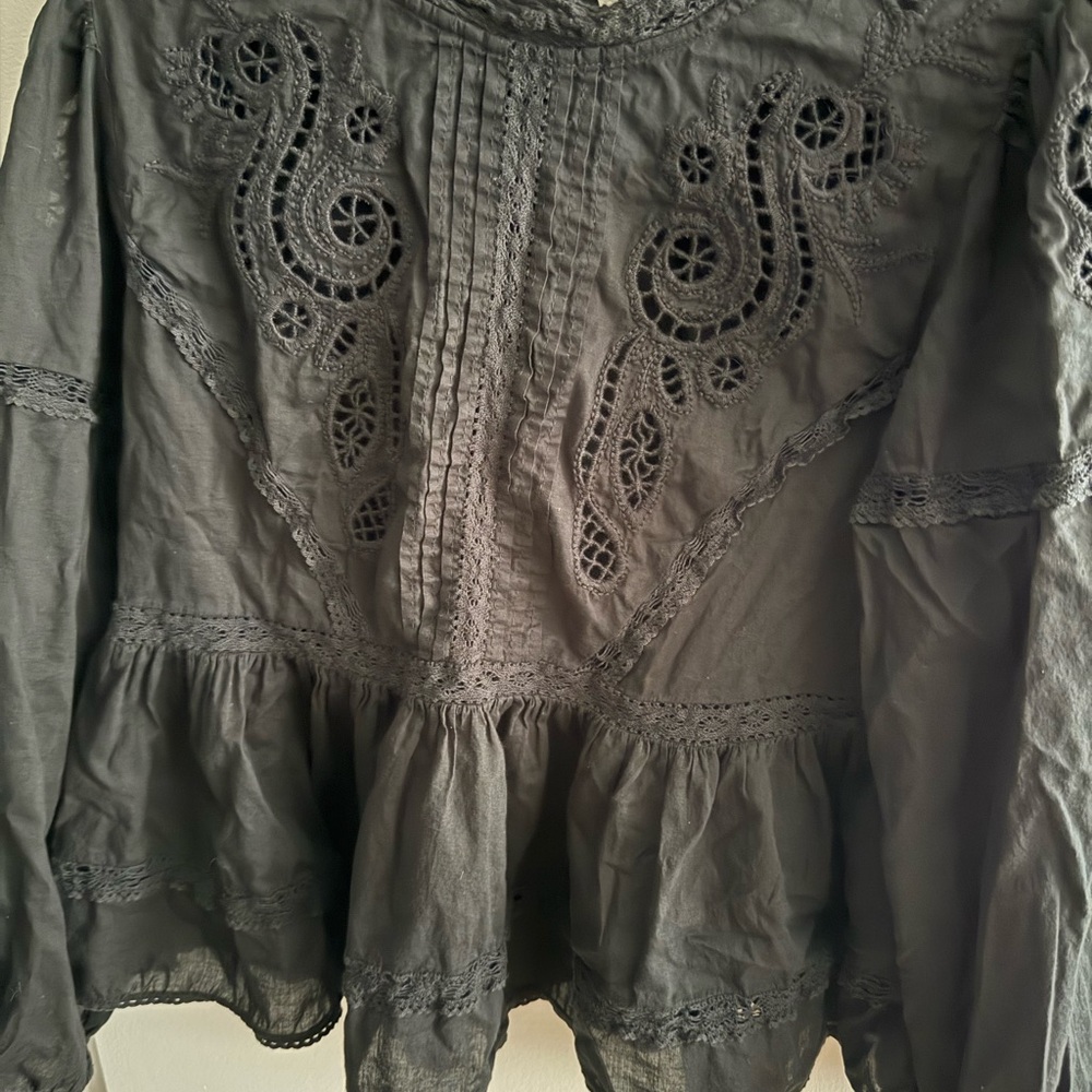 Zara Women's Black Lace-Paneled Peplum Top